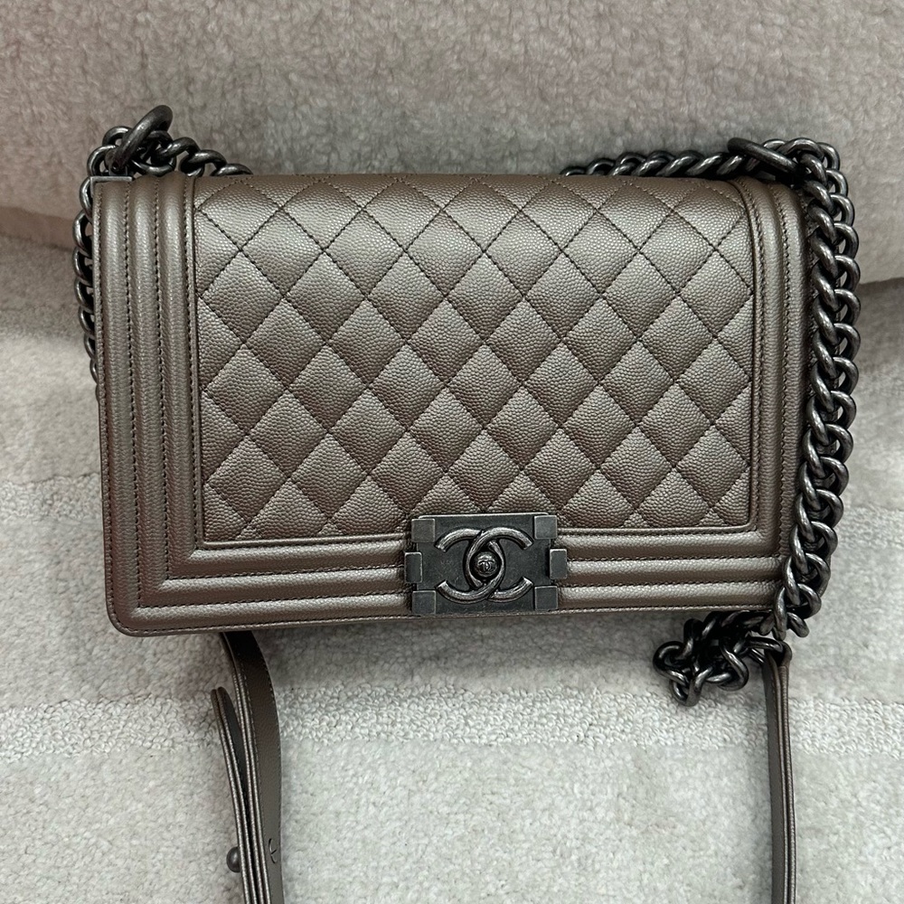 EUC 2017 CHANEL Caviar Boy Bag Metallic Copper